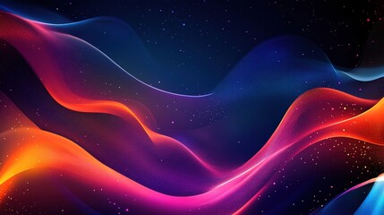 Wall Mural - Dark abstract background with glowing waves and gradient lines, ideal for futuristic tech designs