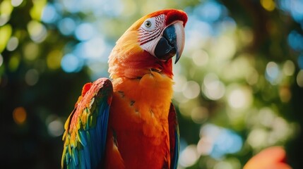 Sticker - Scarlet Macaw in Lush Green Tropical Paradise