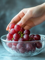 Canvas Print - Person picking grapes from bowl