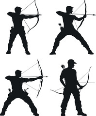 A soldier man practising bow silhouette vector illustration clipart template military training concept