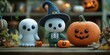 © Khawla - Cute Crochet Amigurumi Halloween Characters: a pumpkin, a ghost, and a skeleton
