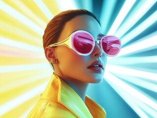 Wall Mural - Woman in Pink Sunglasses and Yellow Jacket