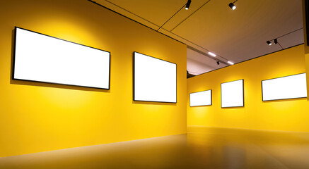 Wall Mural - Blank art frames on yellow wall