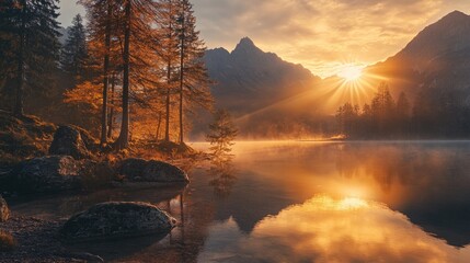 Wall Mural - Mountain Lake Sunset