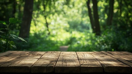 Canvas Print - Rustic Wooden Plank in Enchanted Forest Glade 