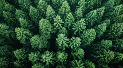 Wall Mural - aerial view of dense green coniferous forest during daylight