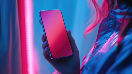 Wall Mural - Woman holding red phone