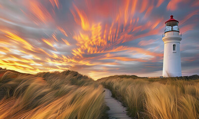 Canvas Print - amazing landscape with lighthouse, AI generated