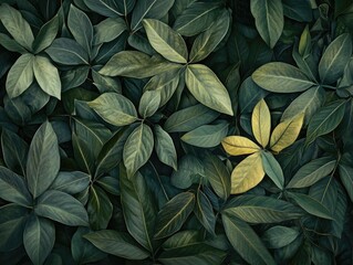 Wall Mural - Yellow Leaf on Green Leaves