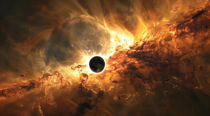 Wall Mural - Planet in Fiery Nebula - A Realistic Space Illustration