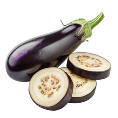 Wall Mural - Eggplant or aubergine with slices isolate on transparency background