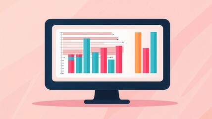 Statistics and data analysis software interface, flat design illustration