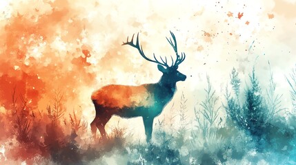 Wall Mural - Watercolor Deer in the Forest