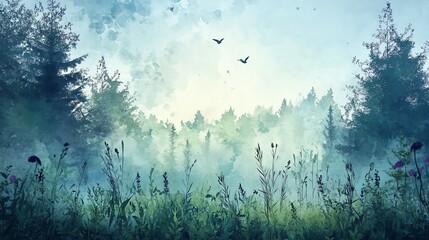 Wall Mural - Misty Forest at Dawn