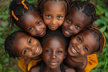 group of beautiful african girls looking up smiling. universal children's day.