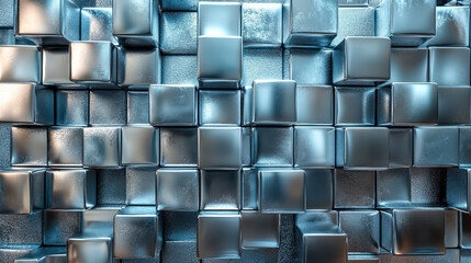 Wall Mural - Modern Abstract Silver Cubes Wall Texture, Geometric Metallic Background, Reflective 3D Industrial Design, High-Tech Futuristic Interior Decoration, Shiny Metallic Surface, Artistic Texture