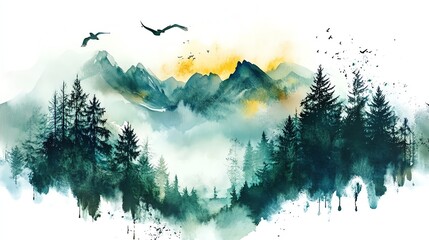 Wall Mural - Watercolor Mountain Landscape