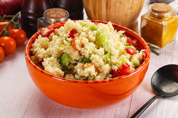 Poster - Vegan cuisine couscous with vegetables