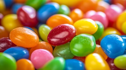 Leinwandbilder - Close-up of colorful candy pieces with a glossy finish, showcasing a variety of bright and vibrant hues