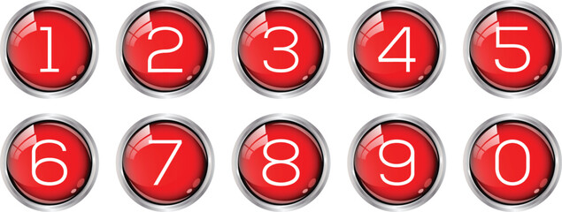 Wall Mural - simple numbers icon with red color glossy circle. from 0 to 9. number button art vector illustration