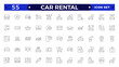 © artshuvo - Car and rent simple minimal thin line icons. Related car rent, repair, transport, travel. Car dealer, vehicle and automobile industry related outline icons set.
