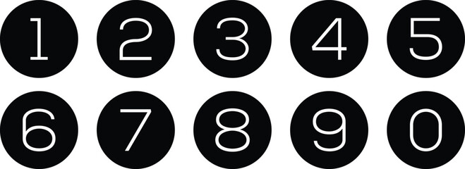 Wall Mural - simple numbers icon with black circle. from 0 to 9. number button art vector illustration.