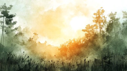 Wall Mural - Misty Forest Sunrise