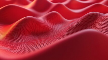 Wall Mural - Abstract Red Waves: A mesmerizing abstract image of undulating red waves, reminiscent of a digital landscape or a flowing liquid. 