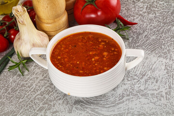 Canvas Print - Hot tomato soup with diced chicken