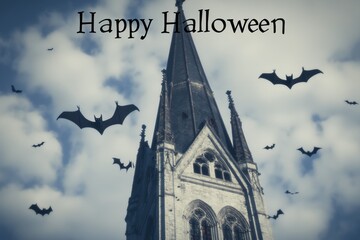 Bats in the Belfry Collage: Photos of bats flying around a church belfry. The text 