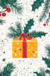 © Jiranun - christmas illustration invitation card Bright colors with gift box holly berry