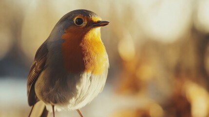 Wall Mural - European Robin in Golden Sunlight