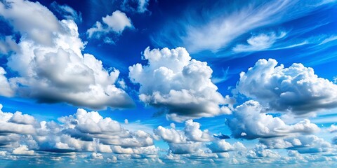 Poster - Beautiful blue sky with puffy white clouds, perfect for background or panorama, sky, blue, clouds, white, background, panorama