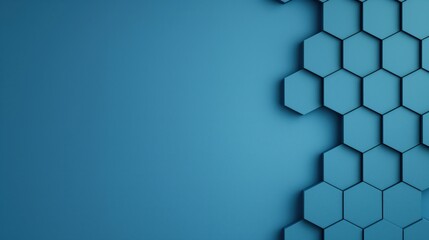 Blue background with hexagon shapes for a medical technology and digital health website banner, in a flat lay style, with a blue color palette, with high resolution