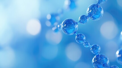 Macro view of transparent blue science molecules model isolated blurred background