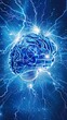 © Abdur Rashid - Human brain digital illustration. Electrical activity, flashes and lightning on a blue background