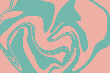 Wall Mural - Abstract background with teal and light pink waves, retro style. Colorful fluid wavy background in teal and light pink color. Distorted liquid texture in retro psychedelic style.