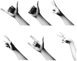 Wall Mural - vector element set in retro halftone style. human hand gesturing with halftone dotted pattern. pop a