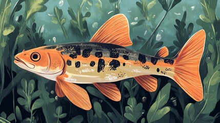 Wall Mural - Catfish, bottomdwelling and camouflaged, flat design illustration