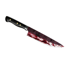 a sharp kitchen knife covered in blood, ideal for horror or culinary themes in stock photography.