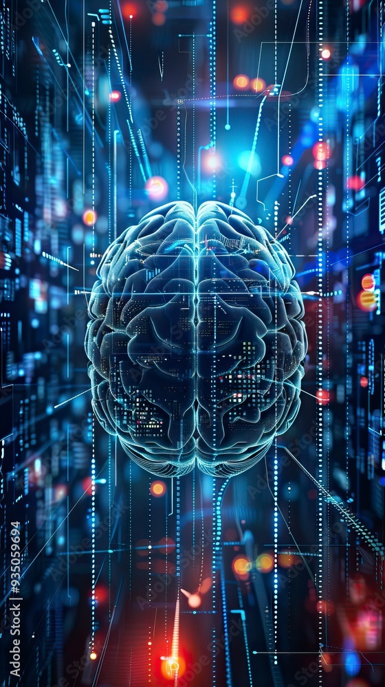 human brain on technology background represent artificial intelligence ...
