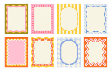 set of frames with wavy edges. trendy doodle borders with geometric patterns and curved shapes. abst