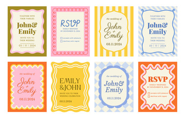 Wall Mural - set of wavy invitation frames. abstract geometric borders with curved shapes and text templates. inv