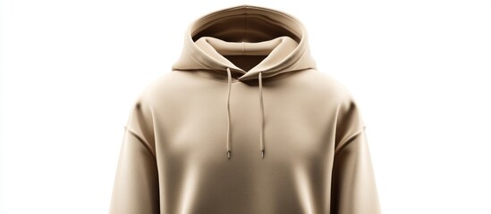 Beige Hoodie Mockup with Drawstring