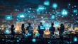 © @desy - Silhouettes of Business People in Front of a Cityscape and Network of Digital Icons