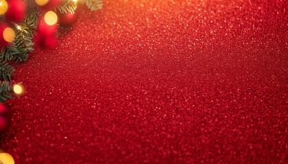 Poster - Close-up of a red Christmas bauble with a ribbon and golden bokeh lights. Ideal for holiday cards and festive decorations.