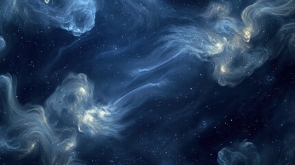 Wall Mural - A cosmic abstract design featuring swirling clouds and stars in a dark blue space background.