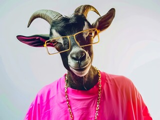 Canvas Print - A goat wearing glasses and a pink shirt