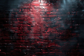 Close-Up Of Red Textured Brick Wall With Dramatic Lighting And Shadows