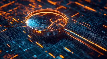 Wall Mural - glowing futuristic digital circuit board with microchips and data connections